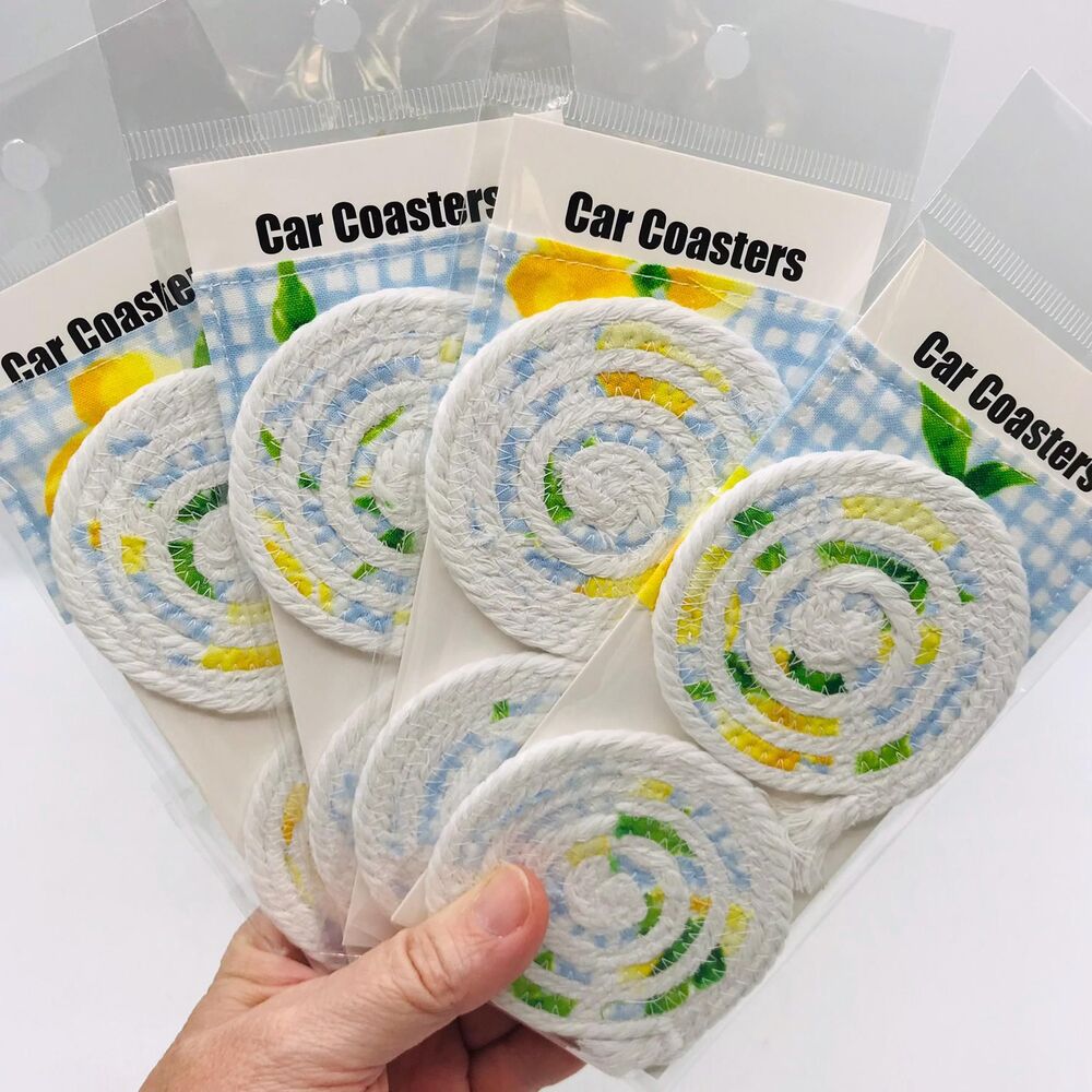Stocking Stuffer Bundle, Car Cup Holder Coasters 4 Sets of 2 (8 Coasters) Lemons
